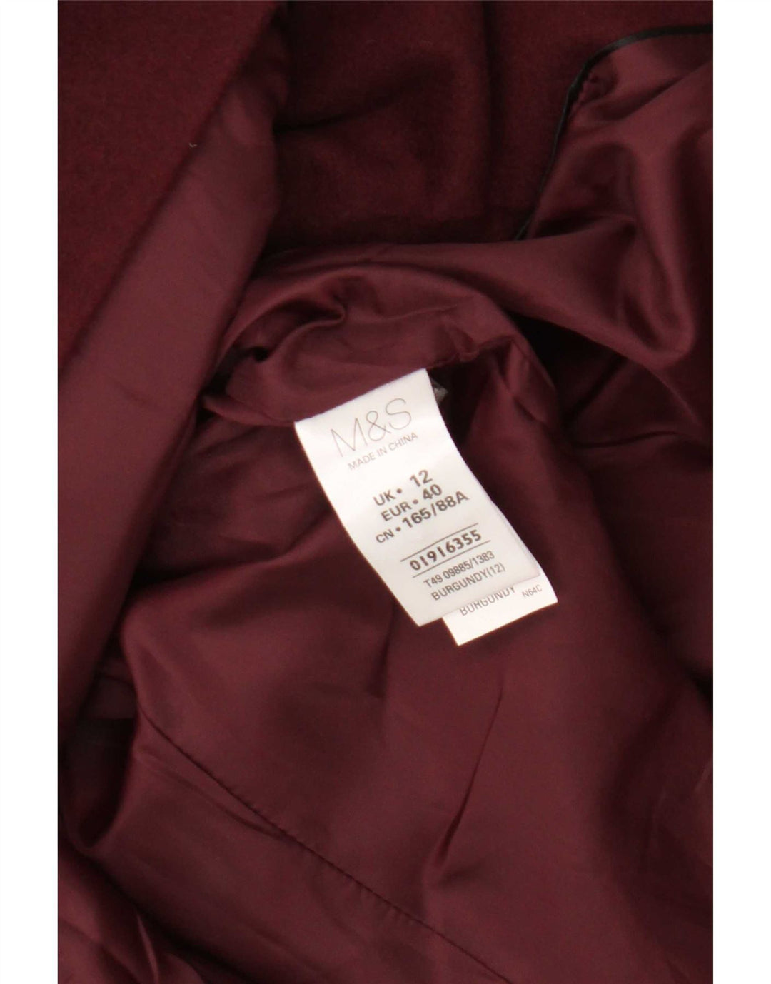 Marks & Spencer Dame Overfrakke UK 12 Medium Burgundy Polyester