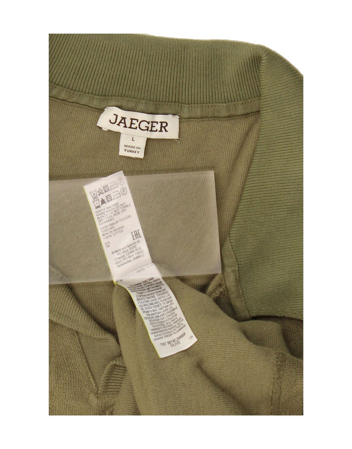 JAEGER Mens Polo Shirt Large Khaki Cotton Vintage Jaeger and Second-Hand Jaeger from Messina Hembry 