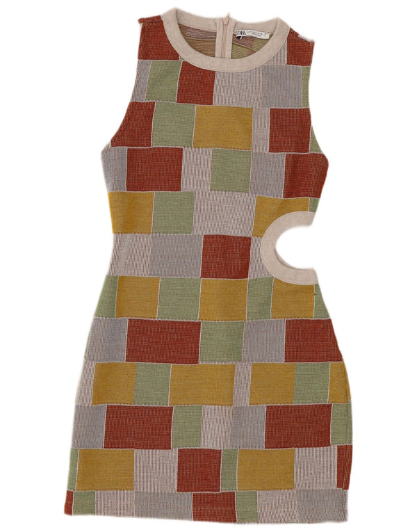Zara Womens Sleeveless Bodycon Dress UK 12 Medium Multicolored Geometric