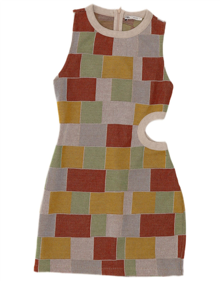 Zara Womens Sleeveless Bodycon Dress UK 12 Medium Multicolored Geometric
