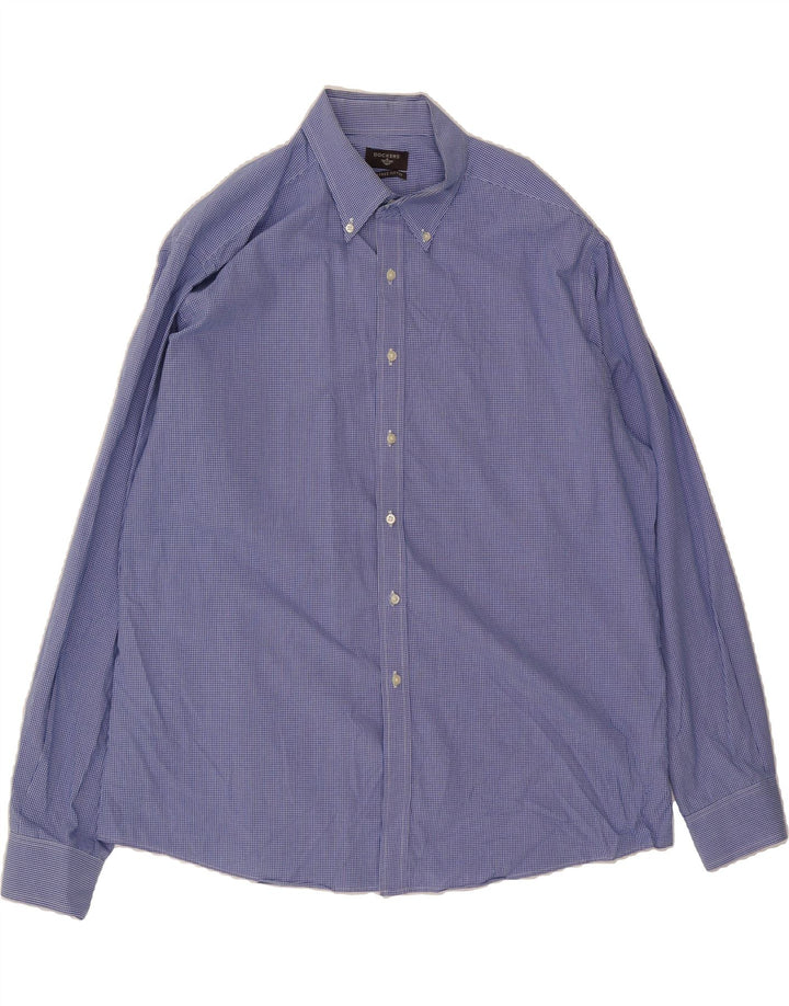 DOCKERS Mens Fitted Shirt Size 18 2XL Blue Check Cotton Vintage Dockers and Second-Hand Dockers from Messina Hembry 
