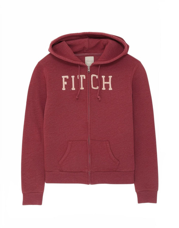 Abercrombie & Fitch grafisk hættetrøje med lynlås til kvinder UK 4 XS Burgundy