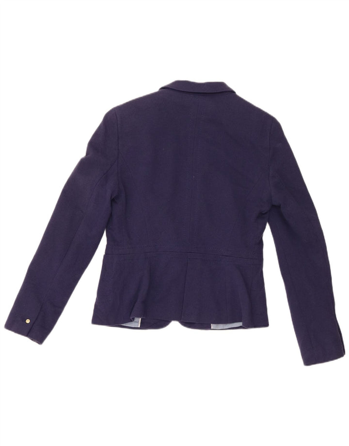 Zara Dame Crop 1 Knap Blazer Jakke UK 16 Stor Marineblå Bomuld