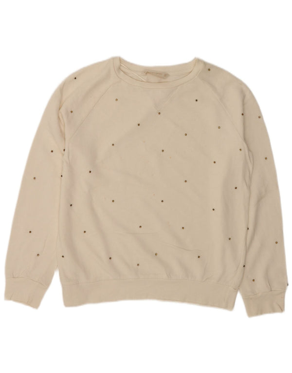 Zara Dame Sweatshirt Jumper UK 10 Small White Bomuld
