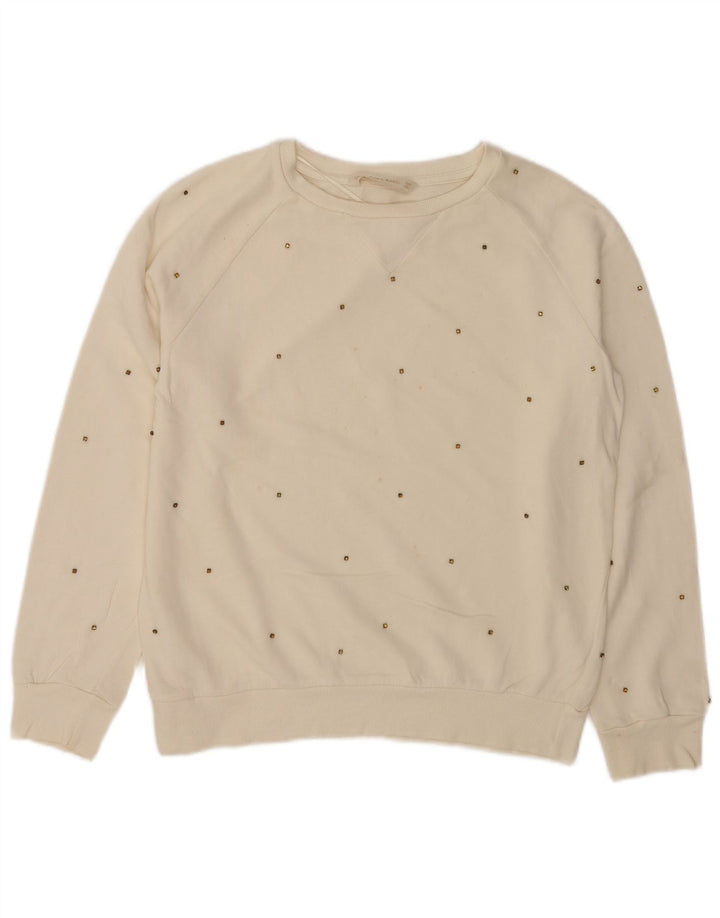 Zara Dame Sweatshirt Jumper UK 10 Small White Bomuld