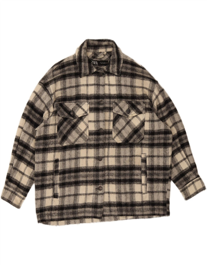 Zara Dame Oversized Overshirt Flanell Shirt UK 10 Small Black Check