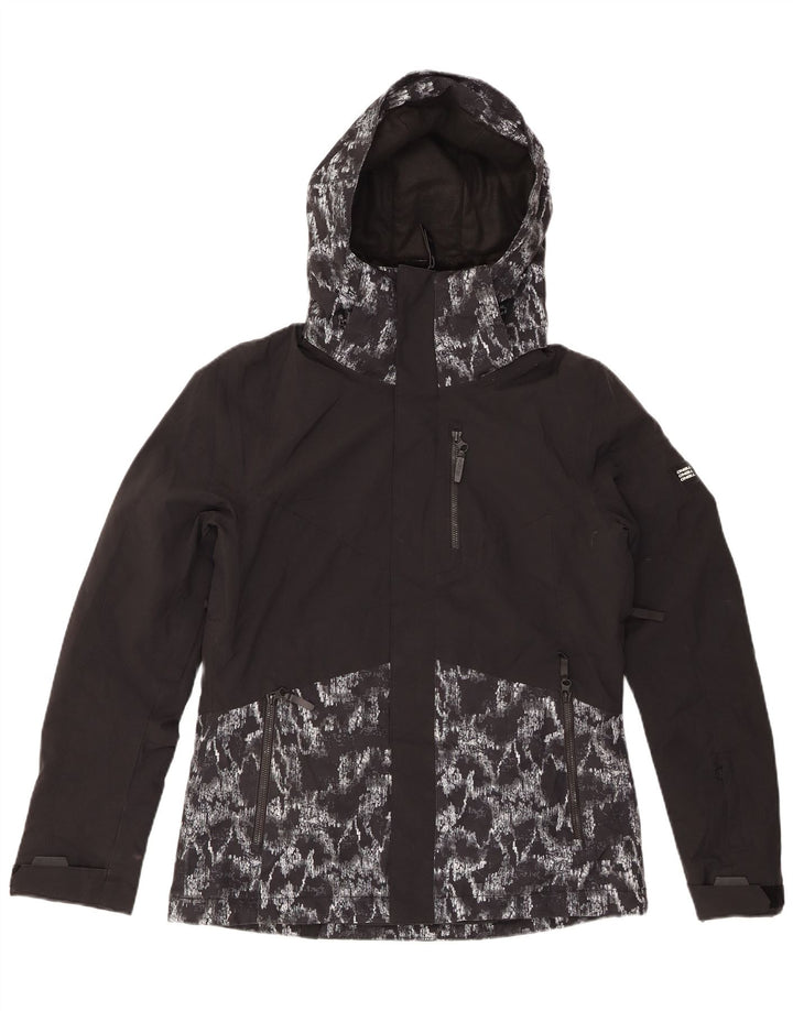 O'NEILL kvinders abstrakt mønster regnjakke med hætte UK 14 Medium Black