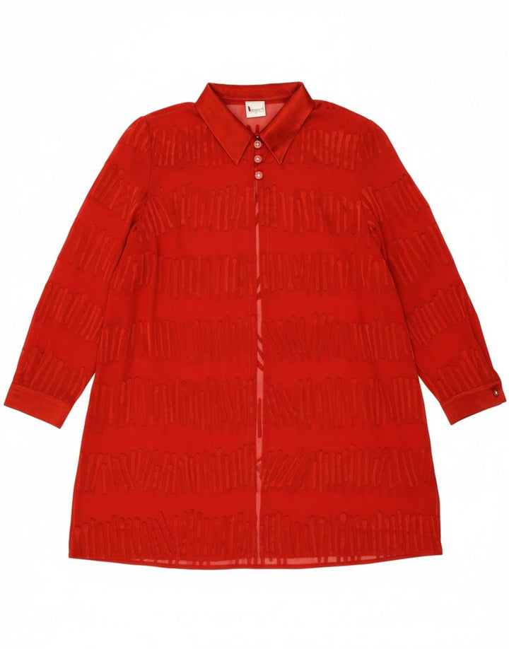 HERMANN LANGE Womens See Through Cardigan Top EU 50 3XL Red Striped