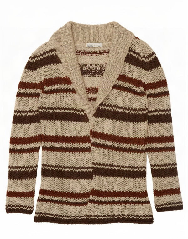 Zara Longline Hæklet Cardigan Sweater UK 12 Medium Brun Stribet