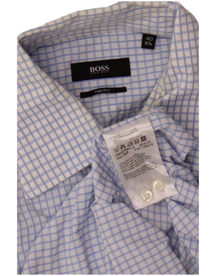 Hugo Boss Herreskjorte str. 40 15 3/4 Medium Blue Gingham Cotton