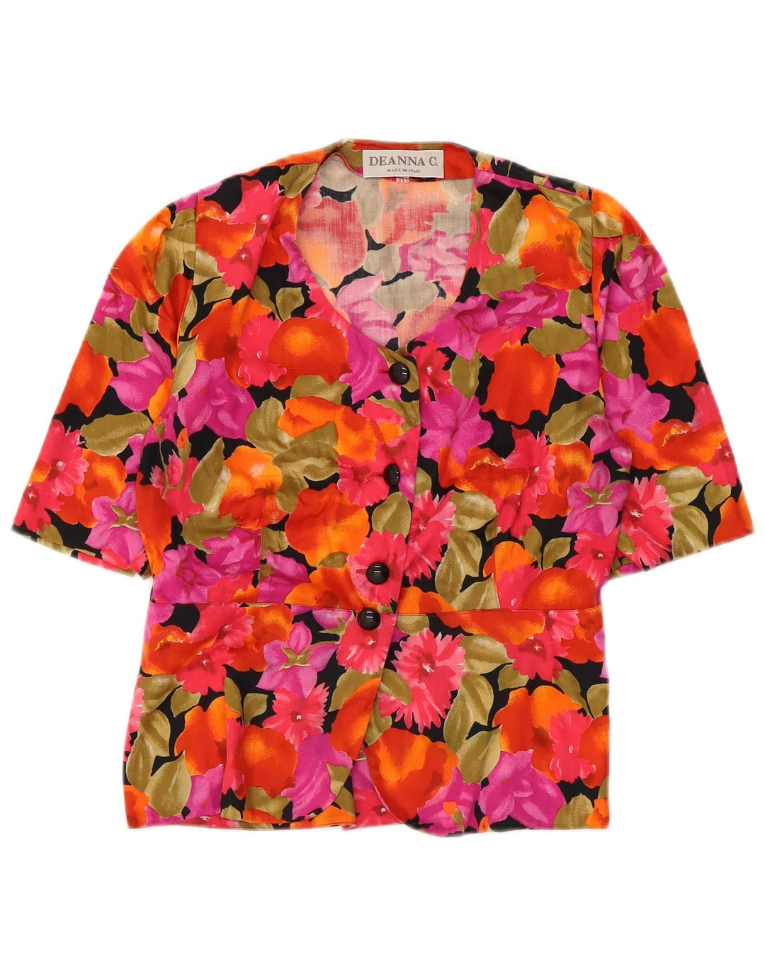 Vintage Dame Kortærmet Skjorte Bluse IT 45 Medium Multicolored Floral