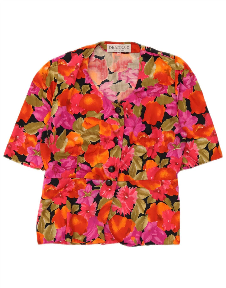 Vintage Dame Kortærmet Skjorte Bluse IT 45 Medium Multicolored Floral