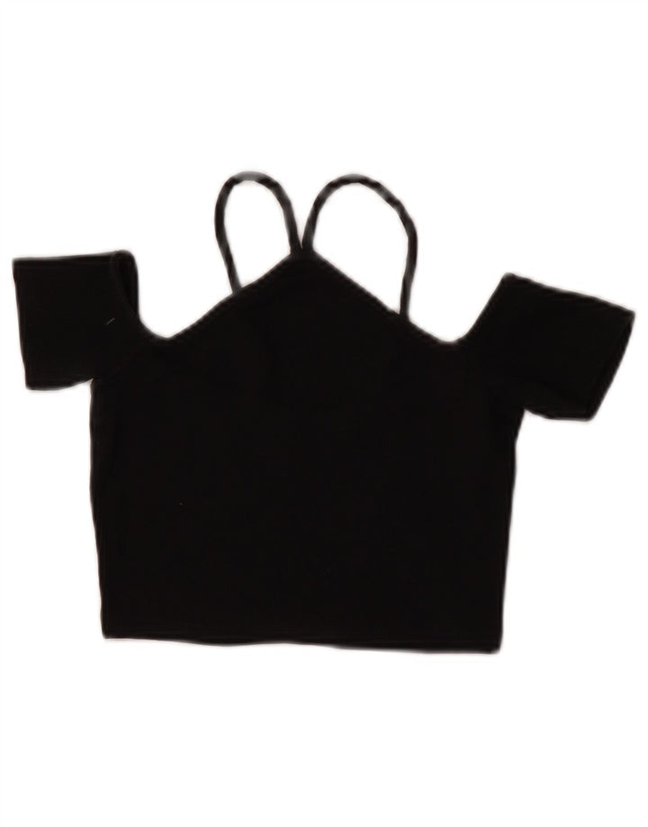 Zara Womens Crop Off Shoulder Top UK 8 Small Black Bomuld