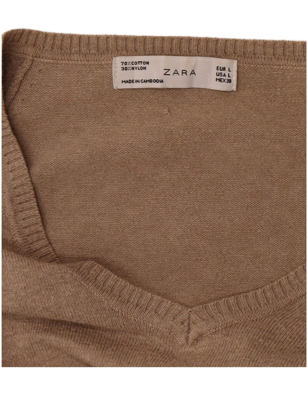 Zara Dame V-hals sweater UK 14 Stor brun bomuld