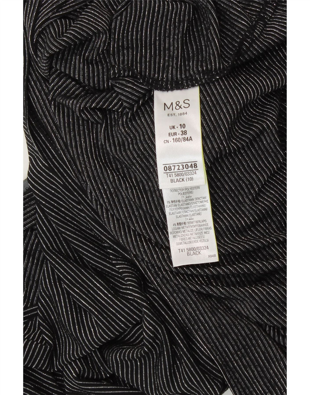 Marks & Spencer Dame Oversized T-Shirt Top UK 10 Lille Sort Stribet