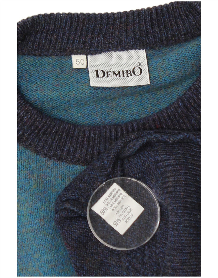 Demiro Herre Grafisk Crew Neck Jumper Sweater IT 50 Medium Blue Colourblock