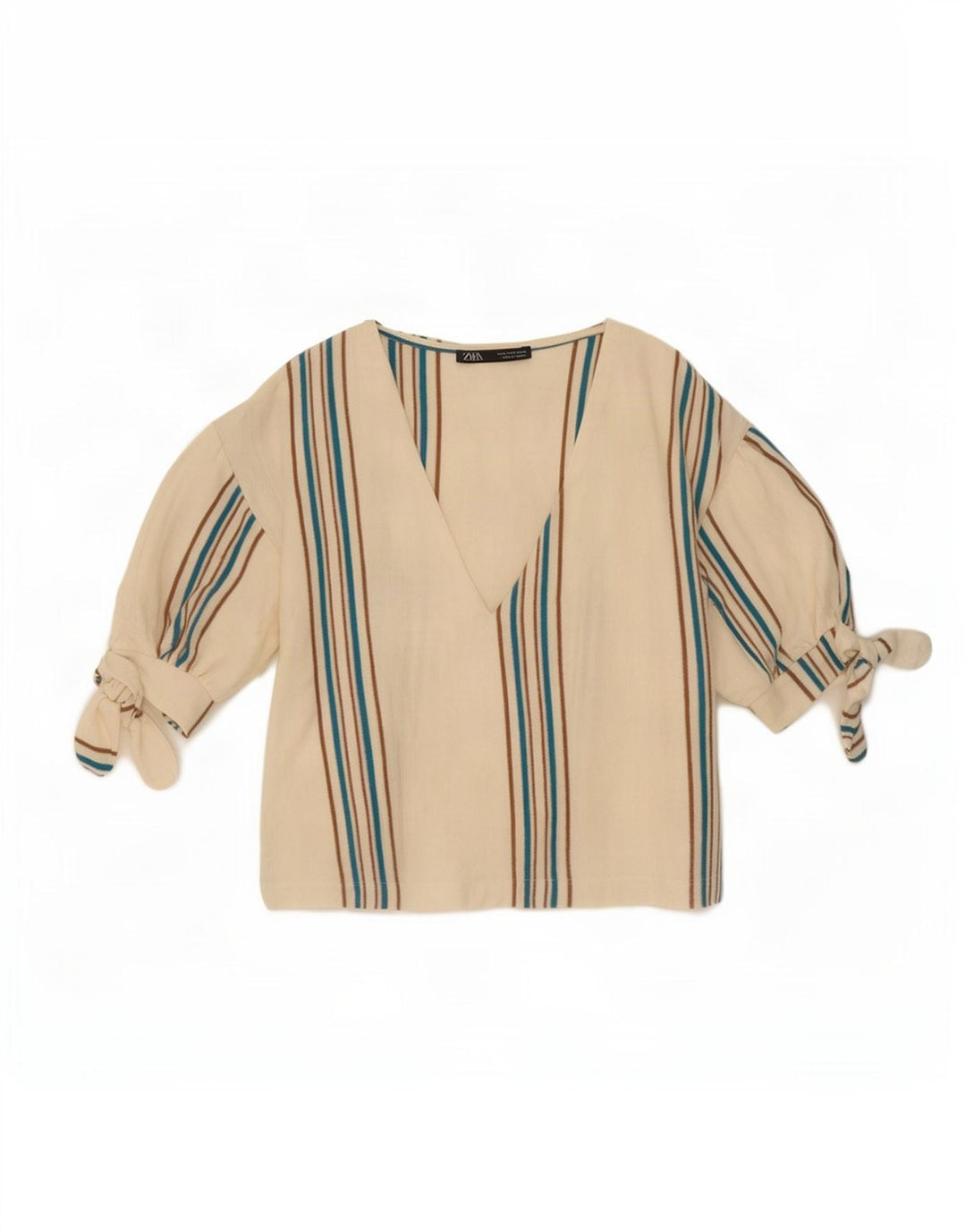 Zara Dame Crop Bluse Top UK 10 Lille hvid stribet bomuld