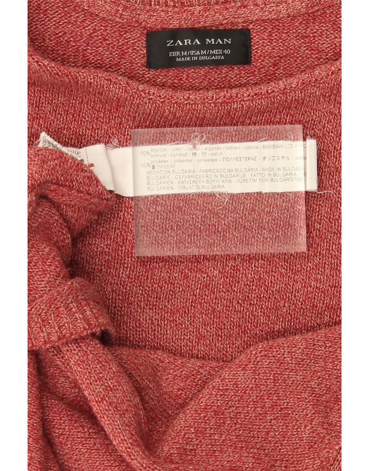 Zara Herre sweater med rund hals, medium rød flækket bomuld