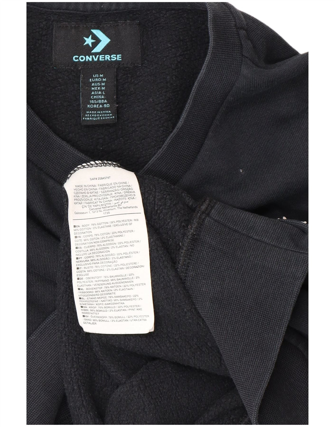 CONVERSE Womens Sweatshirt Jumper UK 14 Medium Black Cotton