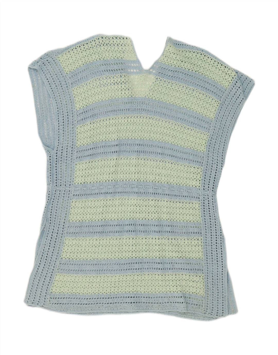 VINTAGE Womens Crochet Tunic Top UK 16 Large Green Striped