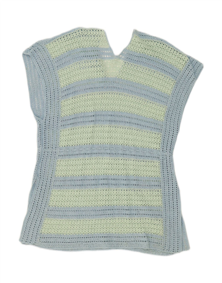 VINTAGE Womens Crochet Tunic Top UK 16 Large Green Striped