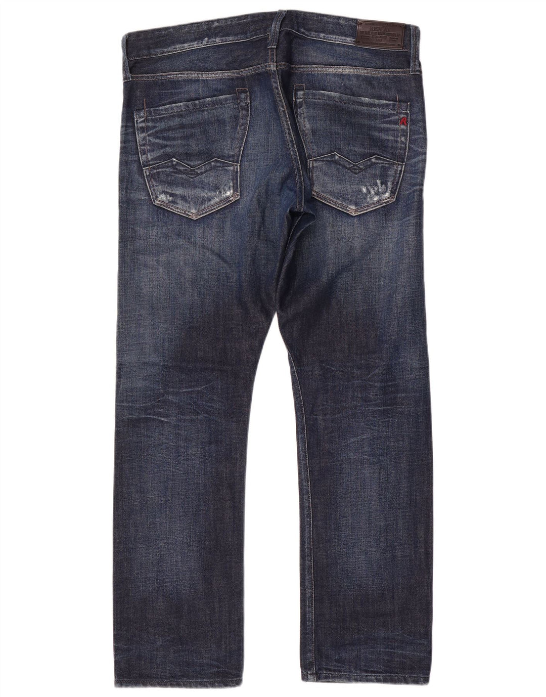 Replay Herre Distressed Straight Jeans W34 L31 Blå Bomuld