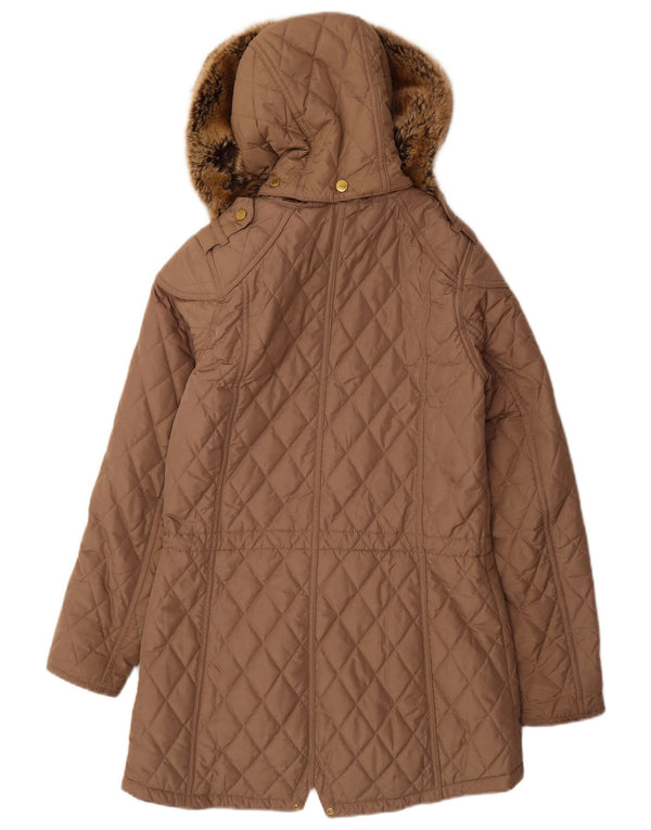 BARBOUR Quiltet overfrakke med hætte til kvinder UK 8 Lille beige polyester