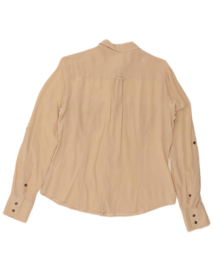 Max Mara Dame Langærmet Militærskjorte Stor Beige Silke