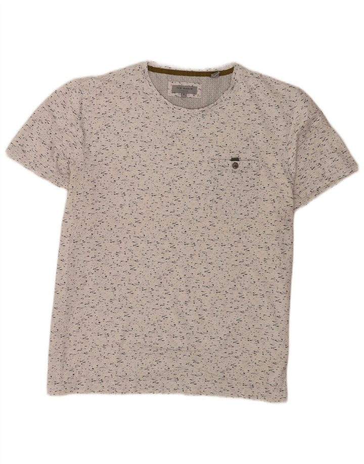Ted Baker Herre T-Shirt Top Størrelse 5 XL Hvid Flecked Bomuld