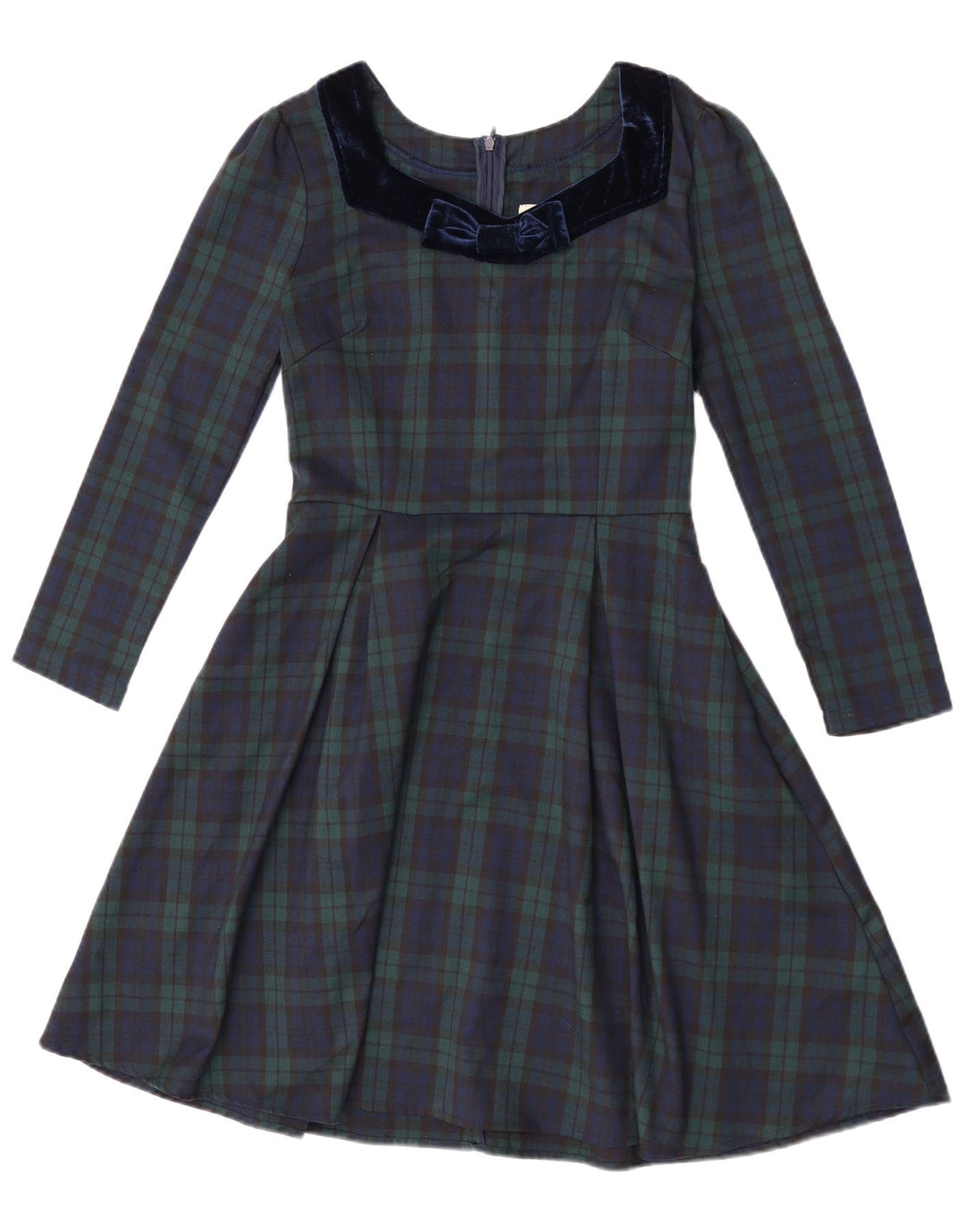 Joanie Dame Langærmet A-Line Kjole UK 8 Small Green Check Polyester