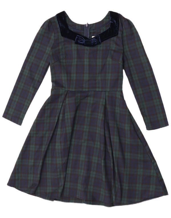 Joanie Dame Langærmet A-Line Kjole UK 8 Small Green Check Polyester