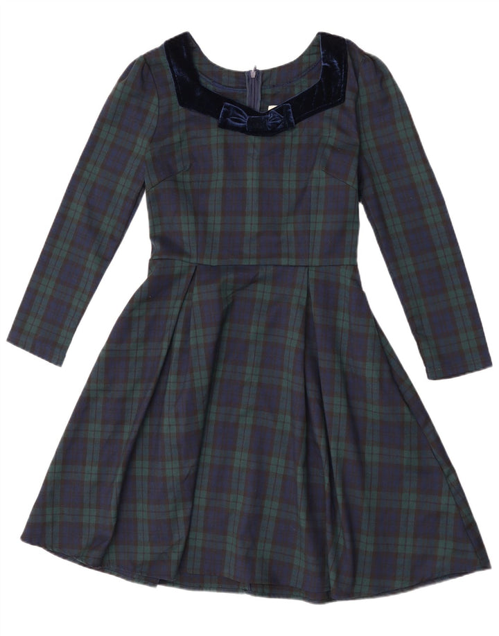Joanie Dame Langærmet A-Line Kjole UK 8 Small Green Check Polyester