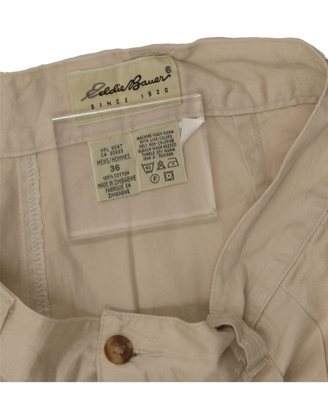 EDDIE BAUER Mens Pegged Chino Shorts W36 Large Beige Cotton Vintage Eddie Bauer and Second-Hand Eddie Bauer from Messina Hembry 