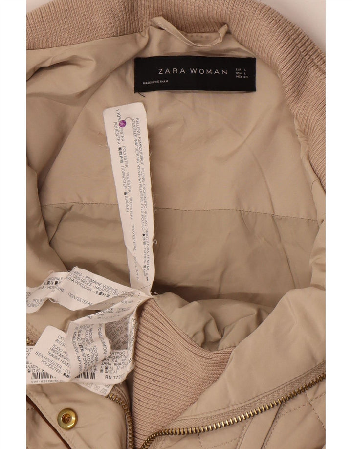 Zara Quiltet jakke til kvinder UK 14 Stor Beige Polyester