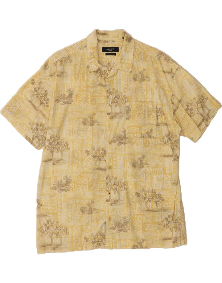 JACK & JONES Mens Abstract Pattern Short Sleeve Shirt Medium Yellow Cotton Vintage Jack & Jones and Second-Hand Jack & Jones from Messina Hembry 