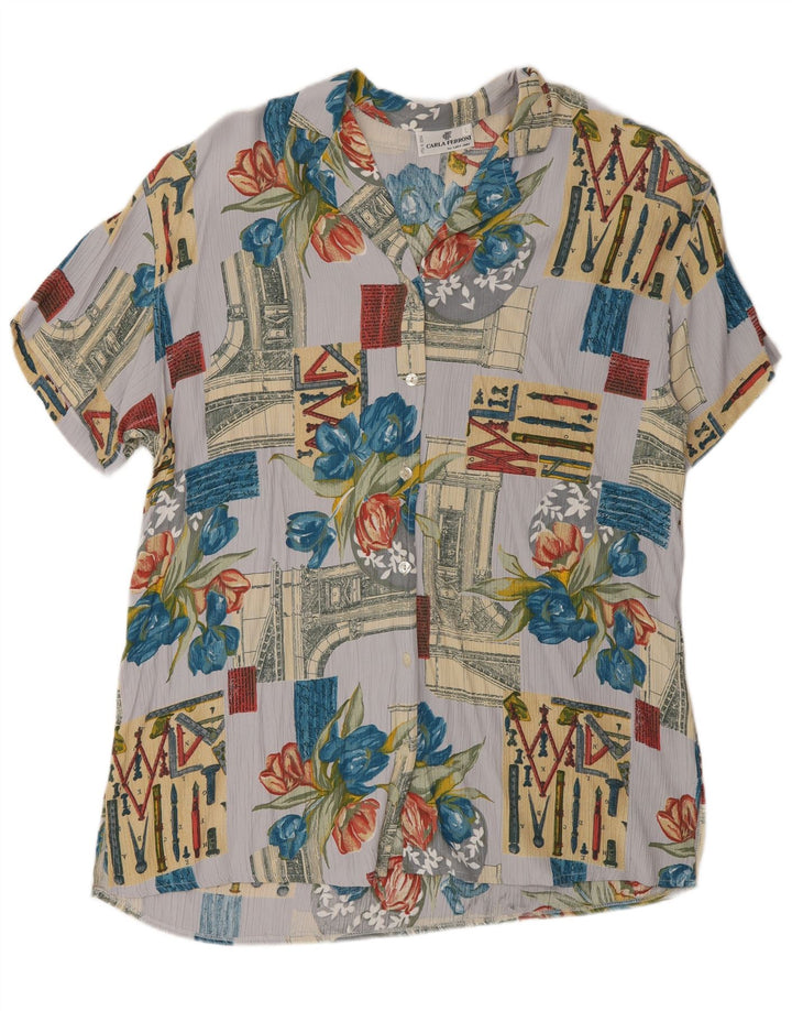 CARLA FERRONI Dameskjortebluse UK 16 Stort flerfarvet patchwork
