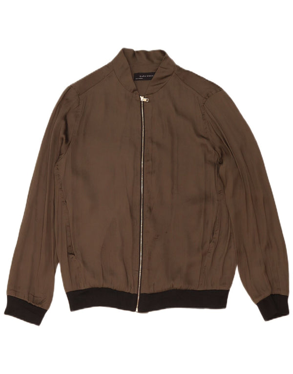 Zara Womens Oversized Bomber Jacket UK 10 Small Khaki Colourblock Polyester