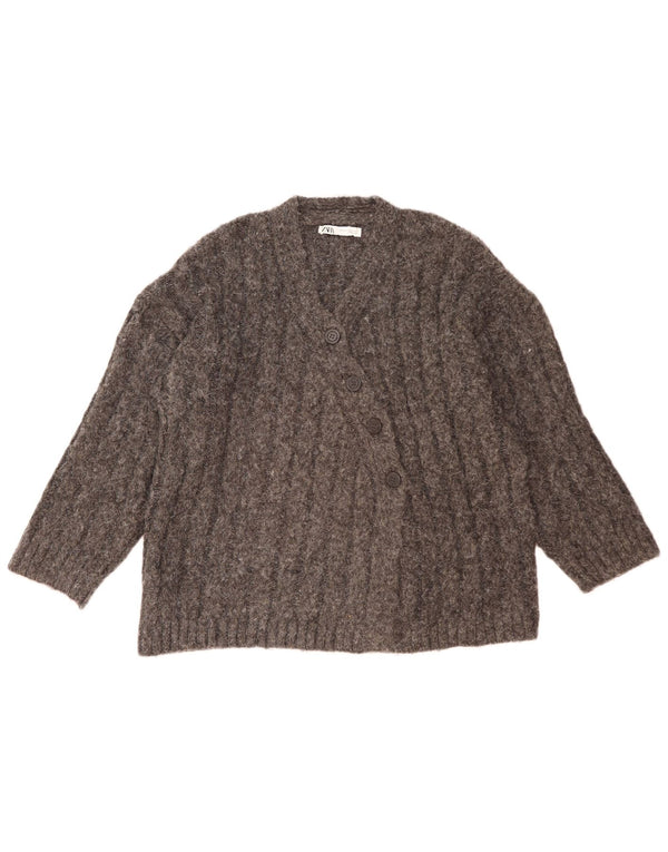Zara Womens Loose Fit Cardigan Sweater UK 16 Large Grå Flecked Polyester