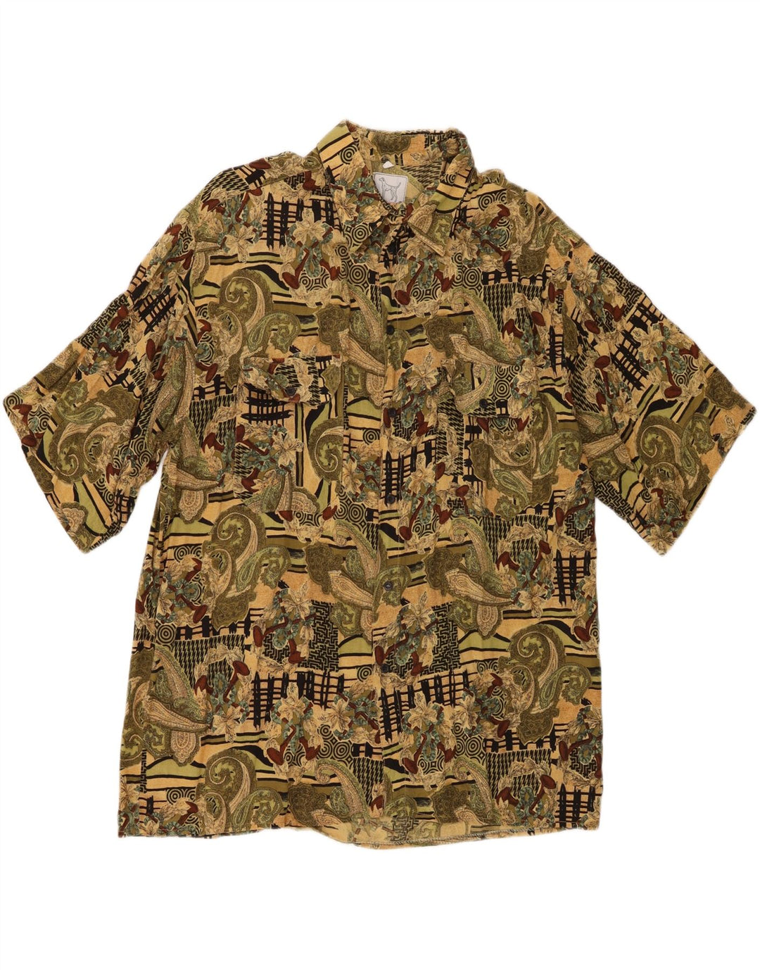 Vintage kortærmet herreskjorte 2XL Khaki Paisley