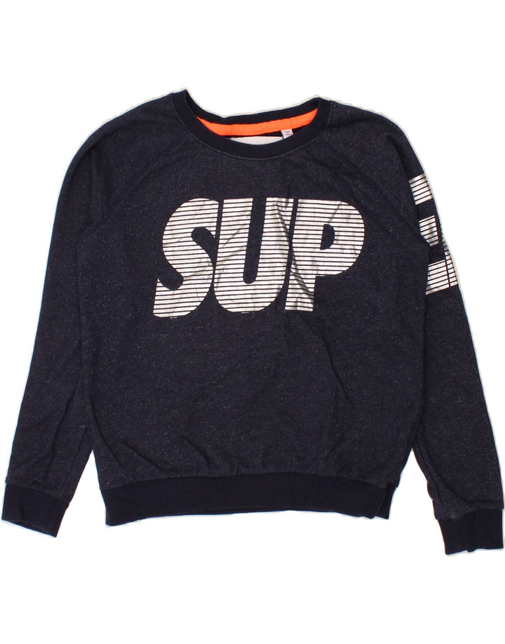 SUPERDRY Womens Graphic Crop Sweatshirt Jumper UK 10 Small Navy Blue Vintage Superdry and Second-Hand Superdry from Messina Hembry 