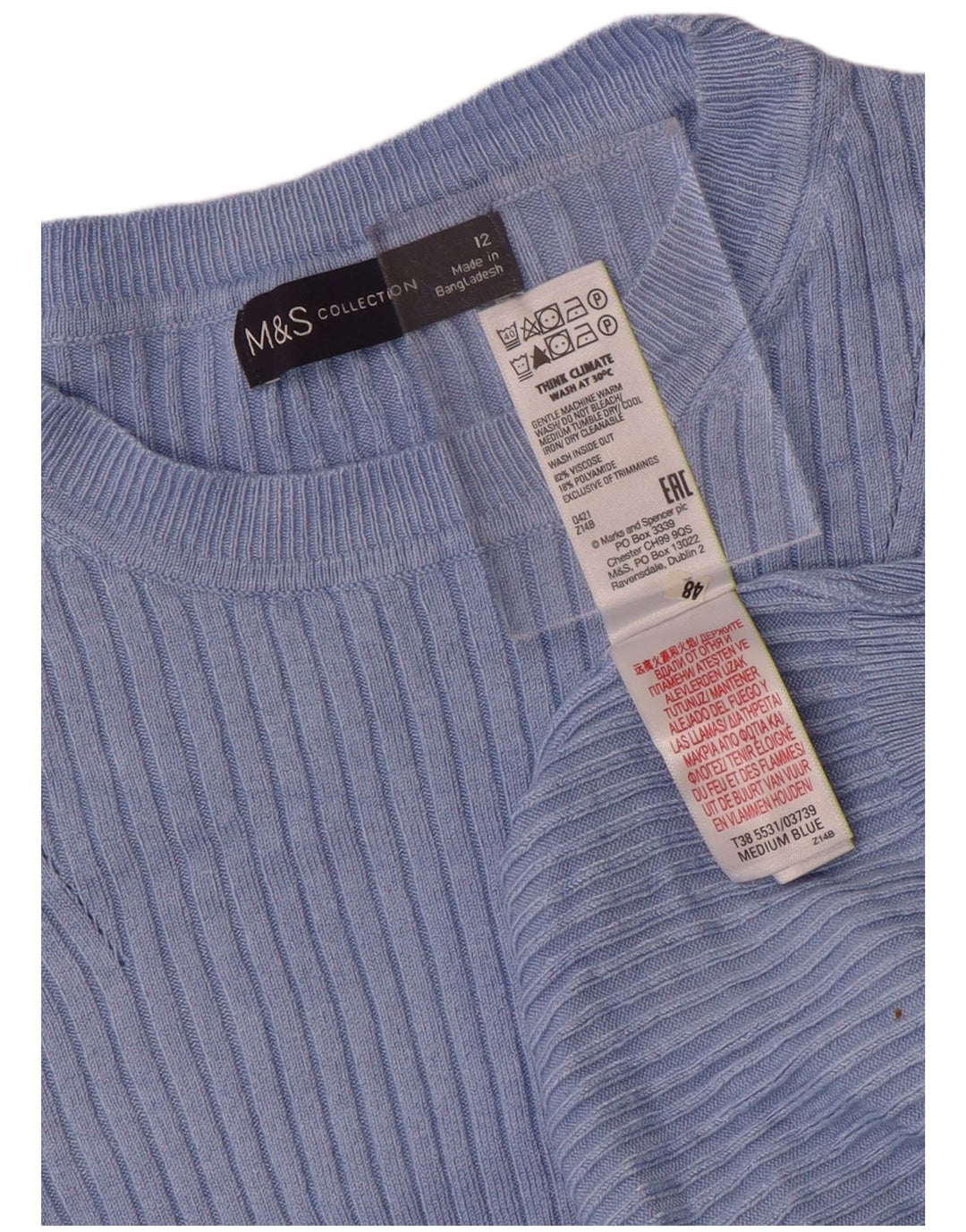 Marks & Spencer Dame Boat Neck Jumper Sweater UK 12 Medium Blue