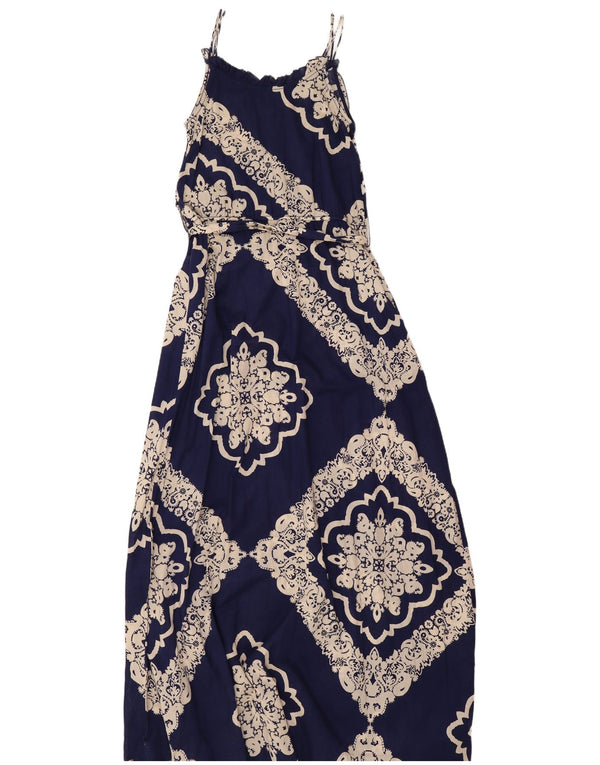 Tommy Hilfiger Dame Ruffle Maxi Dress UK 12 Medium Navy Blue Paisley