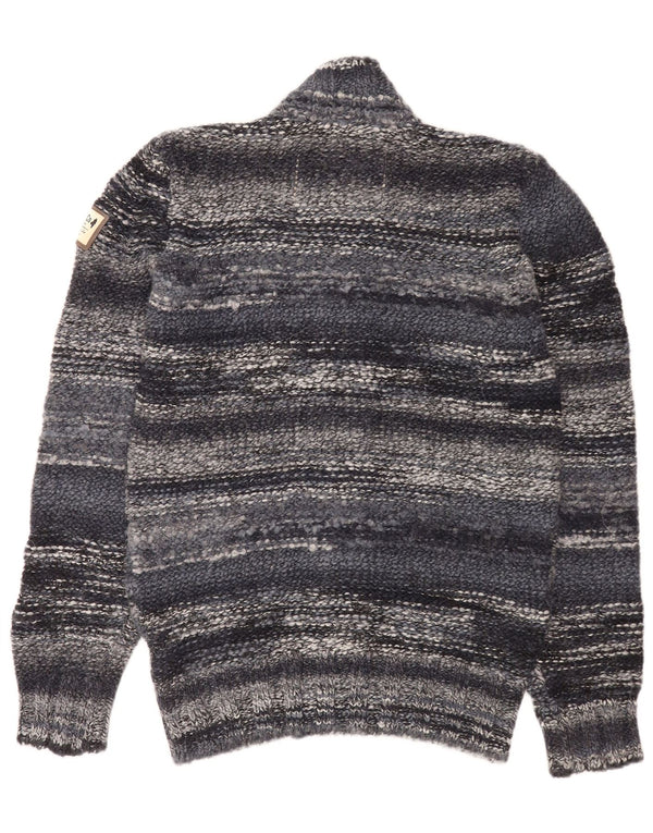 Marlboro Classics Mens Cardigan Sweater Large Navy Blue Striped Acrylic