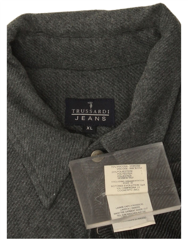 Trussardi Jeans Herre Flanellskjorte XL Grå Viscose