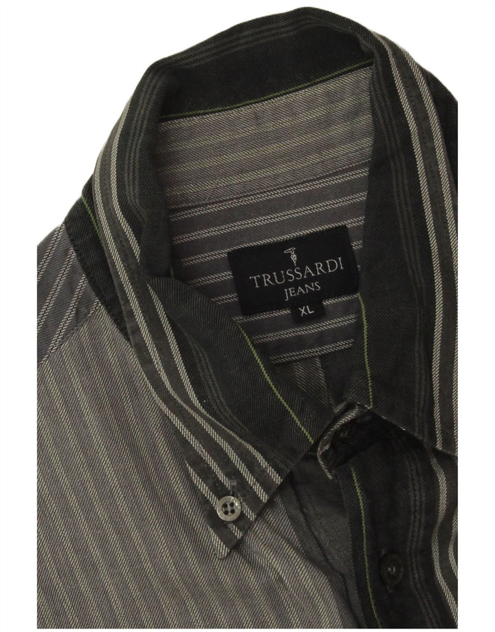 Trussardi Jeans Herreskjorte XL Gråstribet bomuld