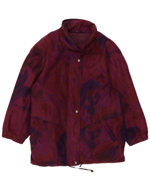 Vintage Dame Windbreaker Jacket UK 18 XL Burgundy Floral Polyester