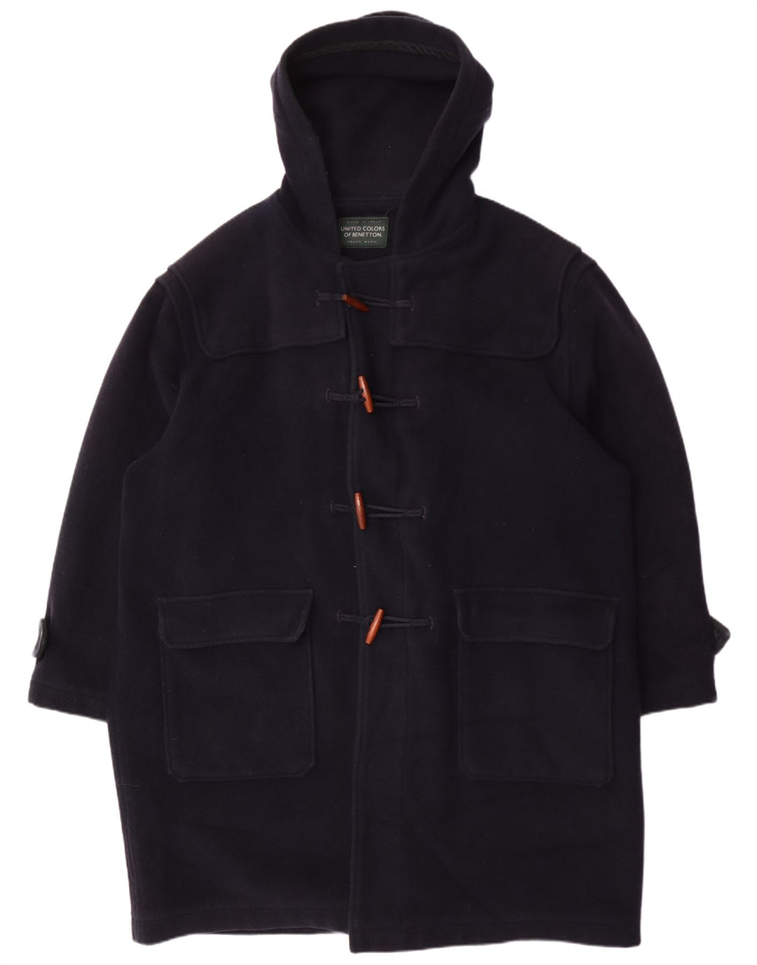 BENETTON Herre Hooded Duffel Coat IT 54 2XL Navy Blue Uld
