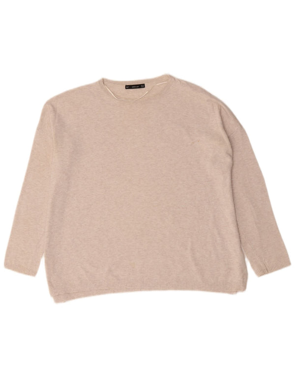 Zara Dame Oversized Boat Neck Jumper Sweater UK 14 Medium Beige