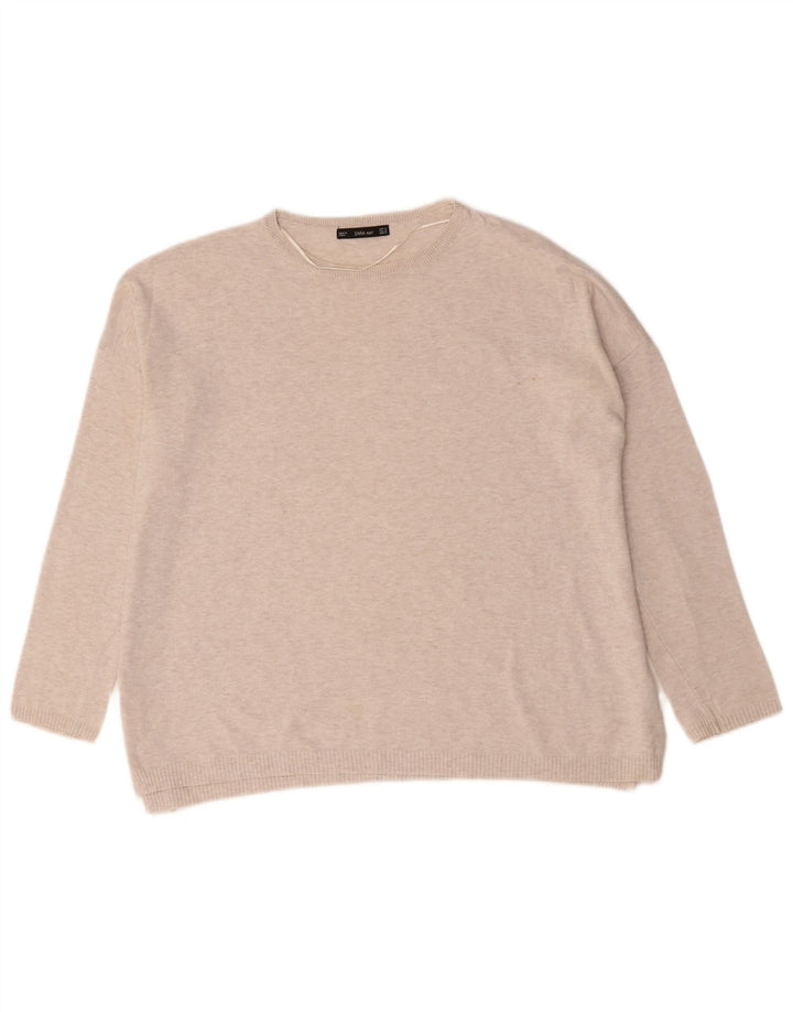 Zara Dame Oversized Boat Neck Jumper Sweater UK 14 Medium Beige