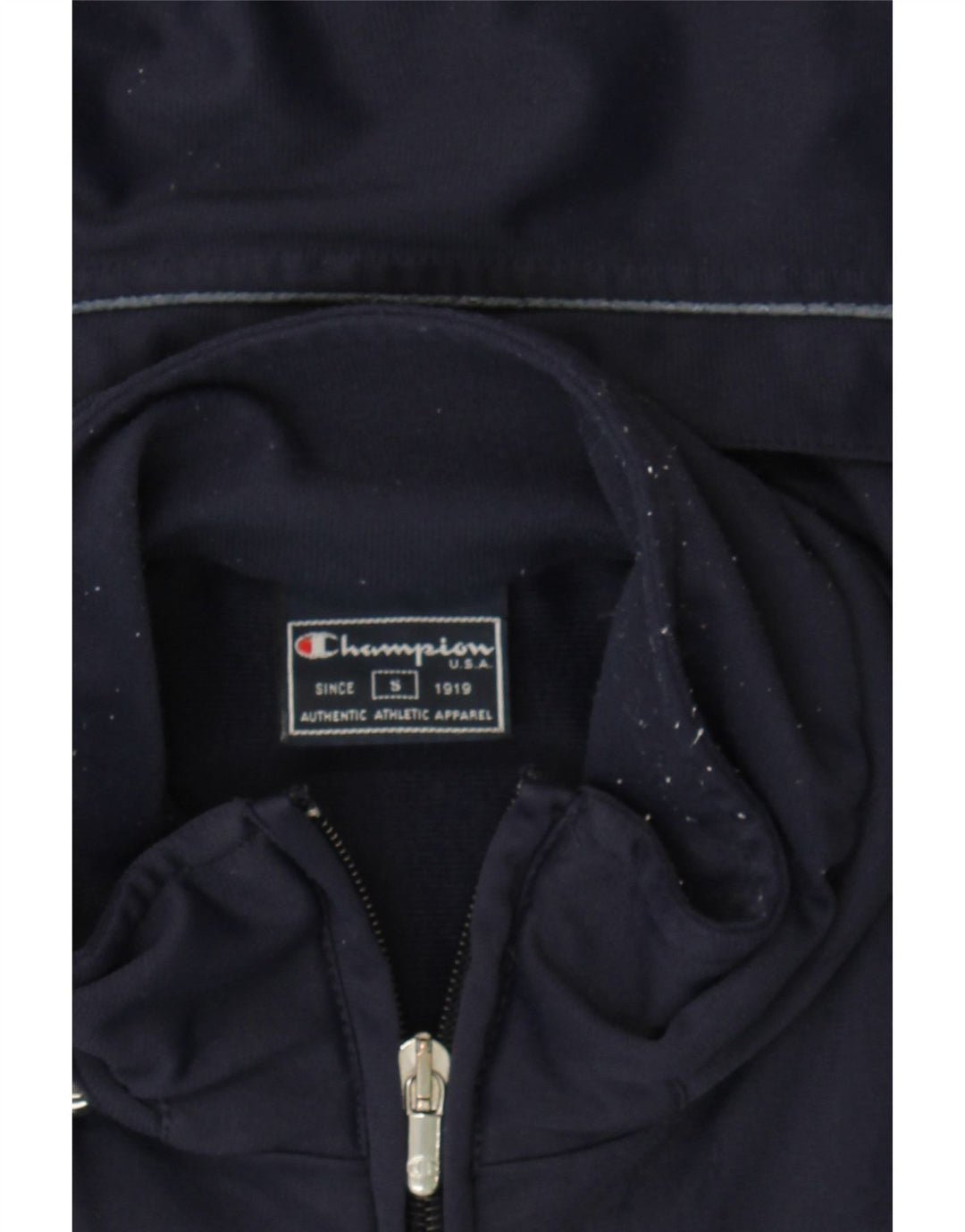 CHAMPION Mens Hooded Tracksuit Top Jacket Small Navy Blue Polyester Vintage Champion and Second-Hand Champion from Messina Hembry 
